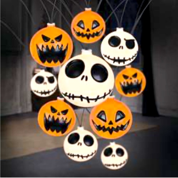 Disney Halloween Pumpkin and Skull Hanging Decor - Orange and White - Picture 1 of 10